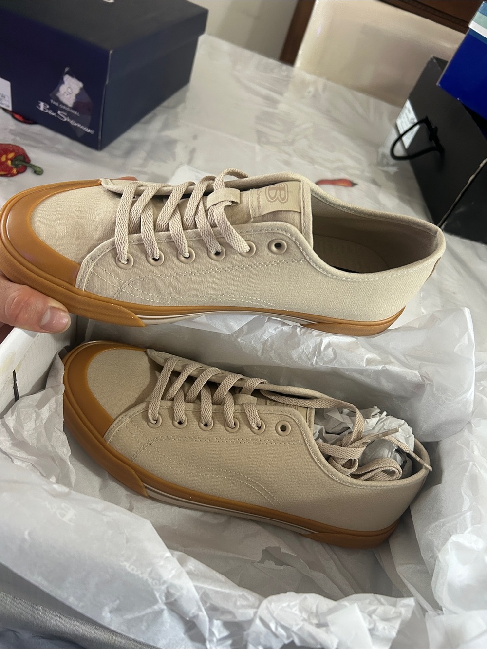 Ben Sherman Cole Haan Beige Canvas Sneakers with Gum Sole